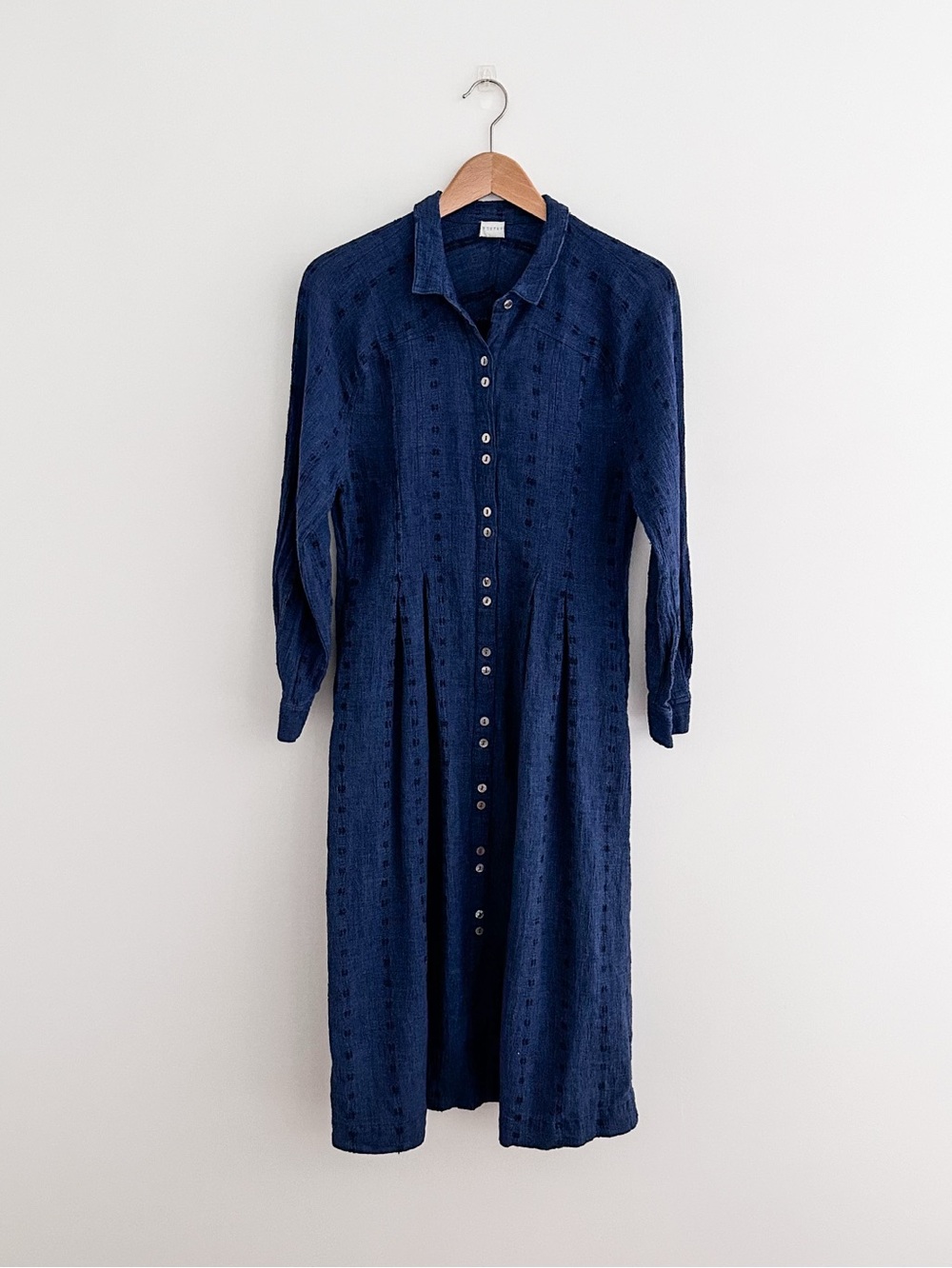Poetry Linen Cotton Button Front Shirt Dress Textured Blue Cottagecore Size US 2